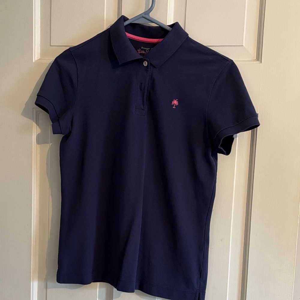 Lilly Pulitzer Navy Polo with Pink Trim
